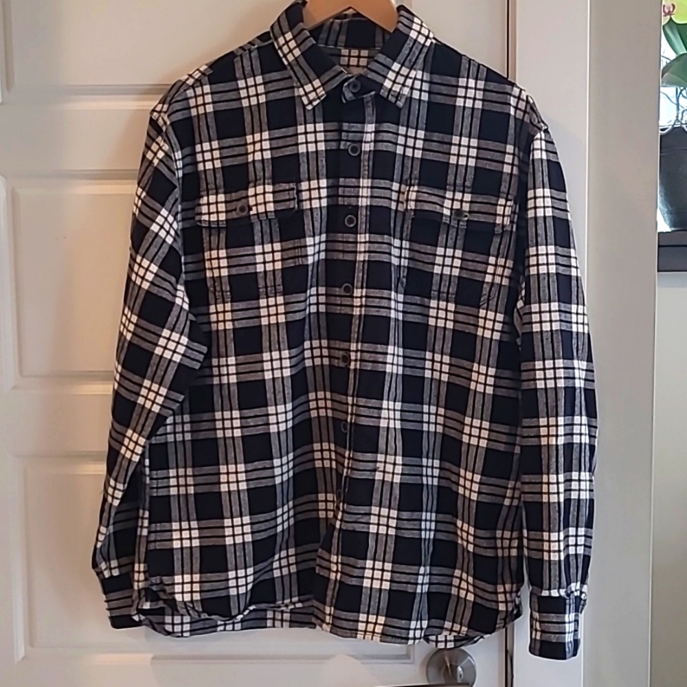 🟢Jachs XL cotton plaid button up. Black and white.